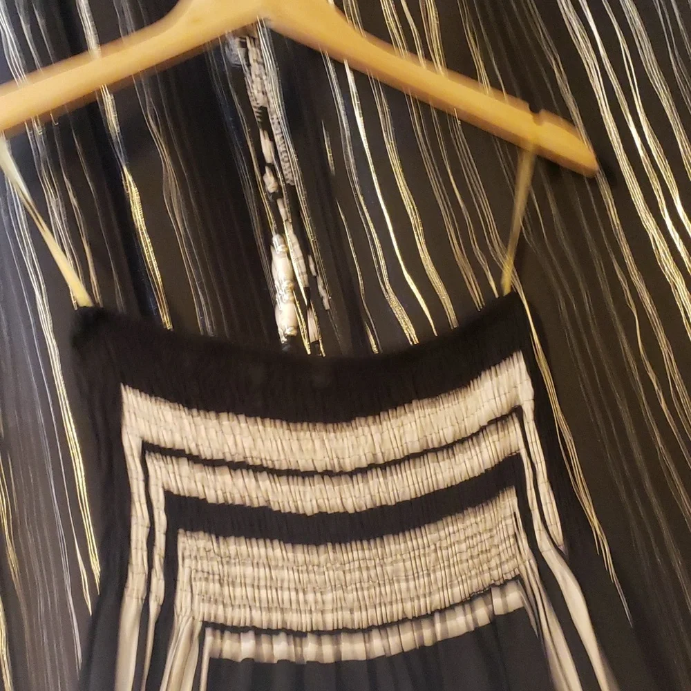 Gorgeous Black Egite Strapless Summer Dress Beaded Tie Around Neck Embellished - Picture 12 of 14